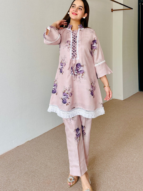 Mahira Beige Floral Festive Kurta Set