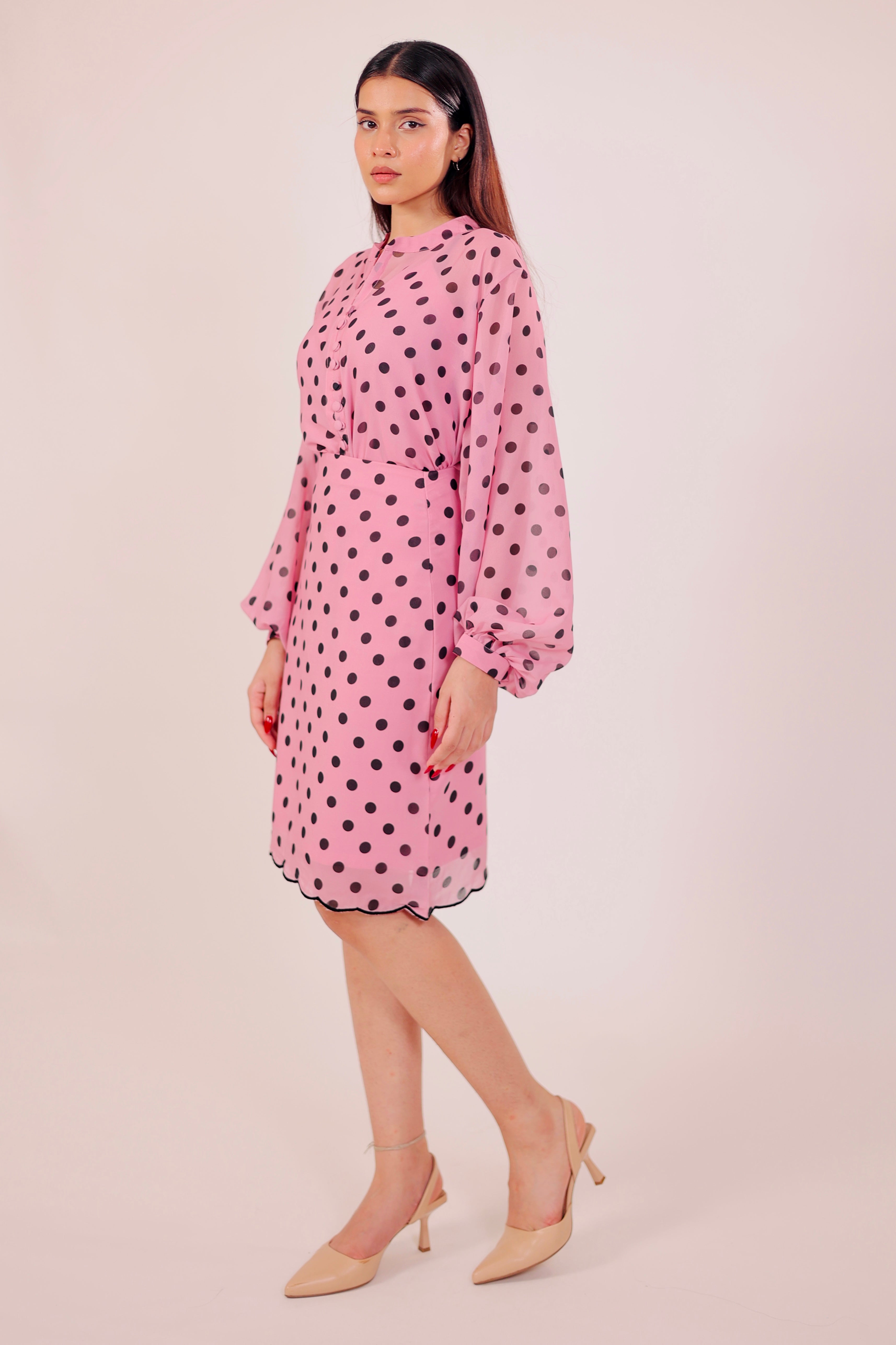 Playful Pink Polka Skirt Set