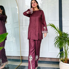 Bold Maroon Embroidered Kurta Set