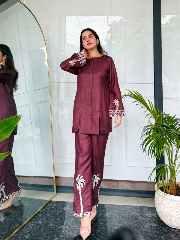 Bold Maroon Embroidered Kurta Set