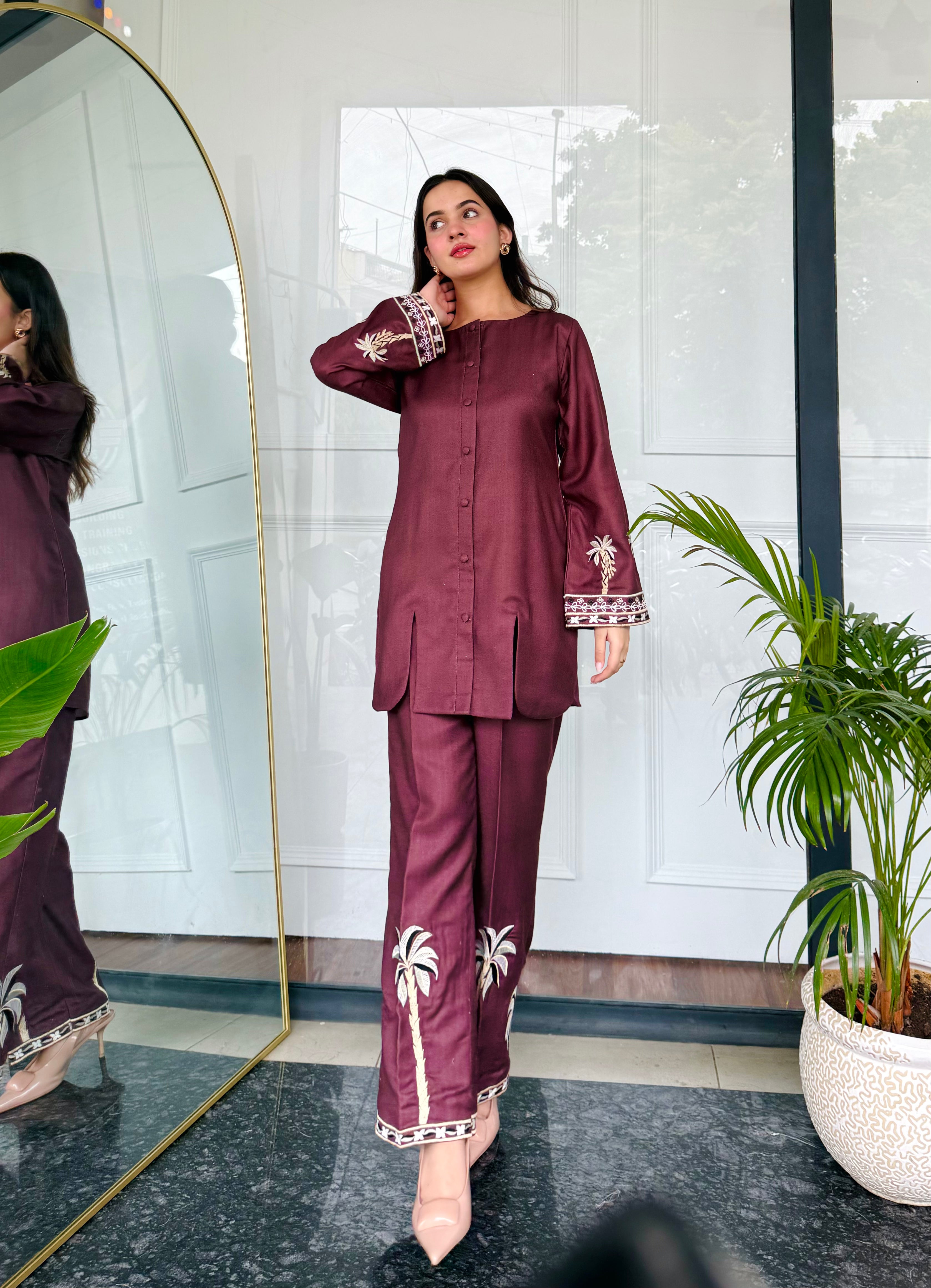 Bold Maroon Embroidered Kurta Set