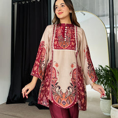 Feriha Beige Bold Winter Pashmina Kurta Set