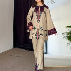 Beige Wine Cutwork Woollen Kurta Set