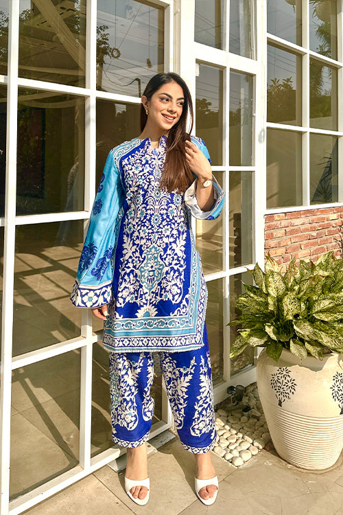 Myra Blue Pashmina Pakistani Kurta Set