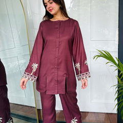 Bold Maroon Embroidered Kurta Set
