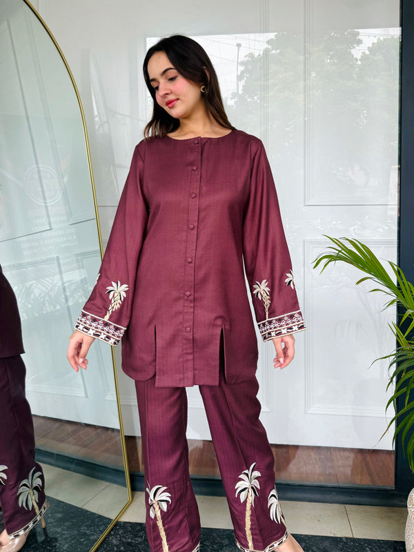 Bold Maroon Embroidered Kurta Set