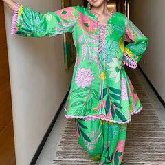 Feriha Green Floral Pakistani Kurta Set