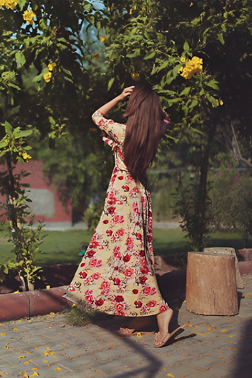 Hazel Floral High Low Maxi Dress With Frills
