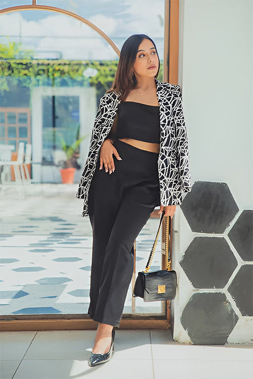 BLACK ABSTRACT BLAZER WITH COORD SET