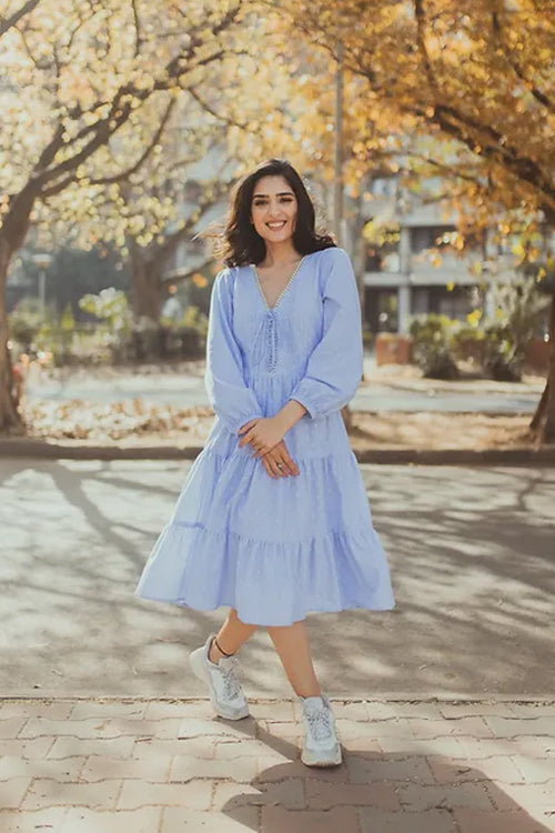 Womens Dresses Light Blue Spring Dress La Bella Layered Midi Dress