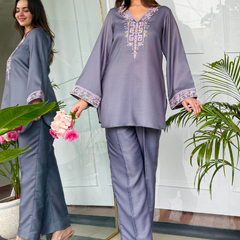 Gray Emnroidered Kurta Set