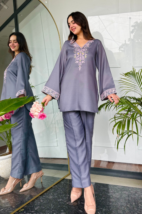 Gray Emnroidered Kurta Set