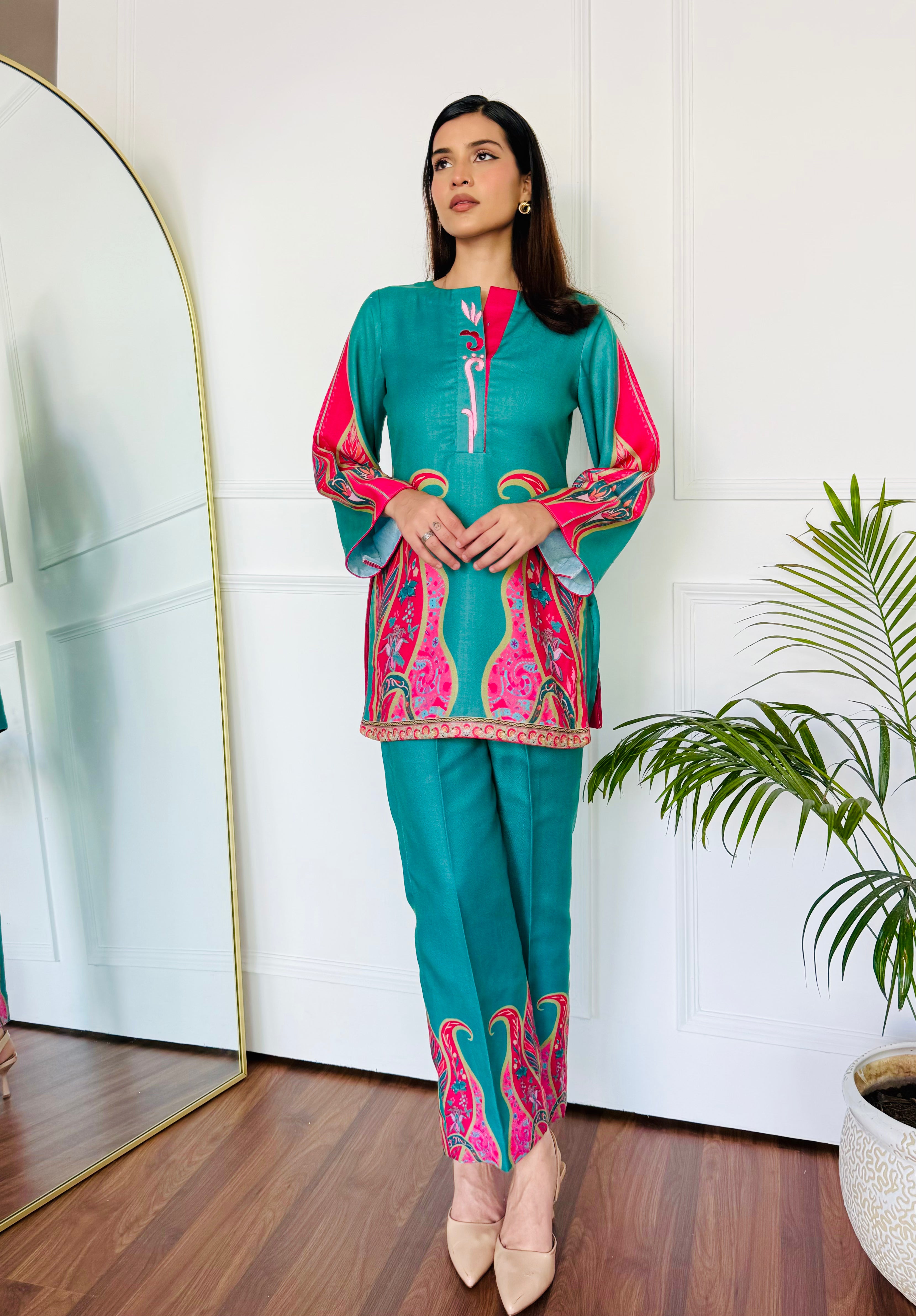 Pink & Green Festive Kurta Set