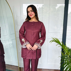 Bold Maroon Embroidered Kurta Set