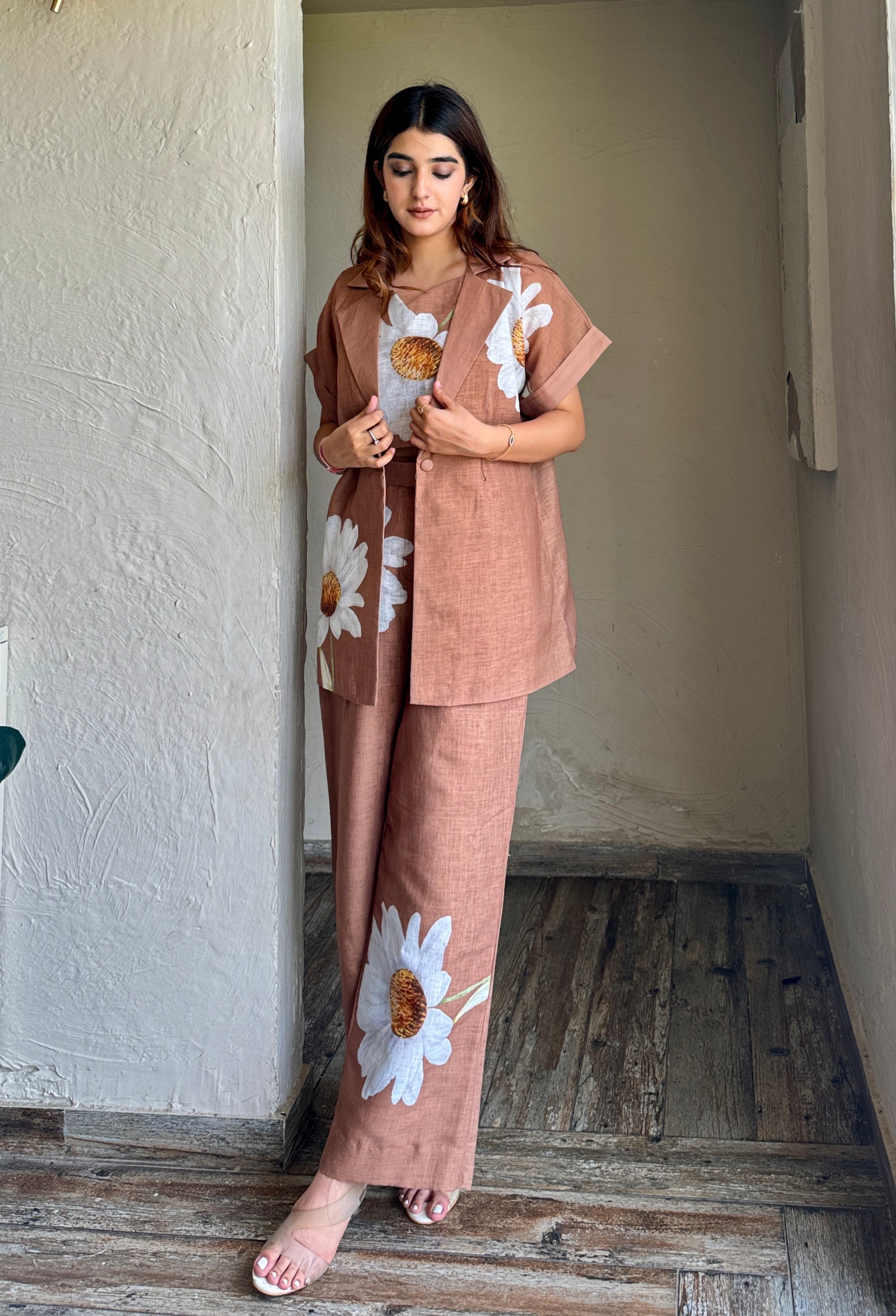 Brown Linen 3 Piece Coord Set