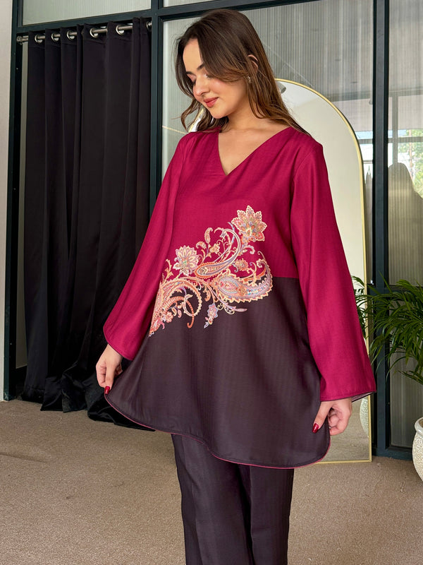 Bold Two Tone Black Winter Kurta Set