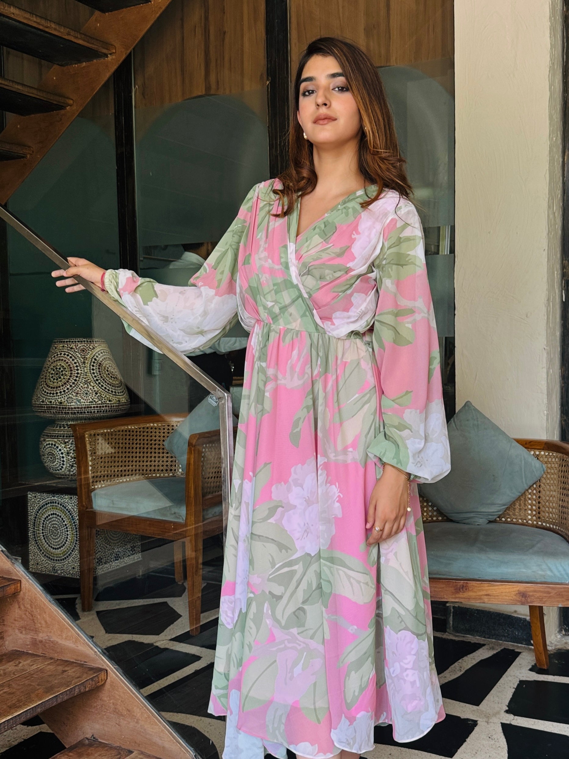 Emily Pink Floral Midi Dress