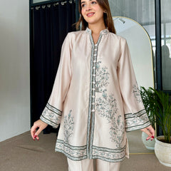 Beige Winter Floral Pashmina Kurta Set