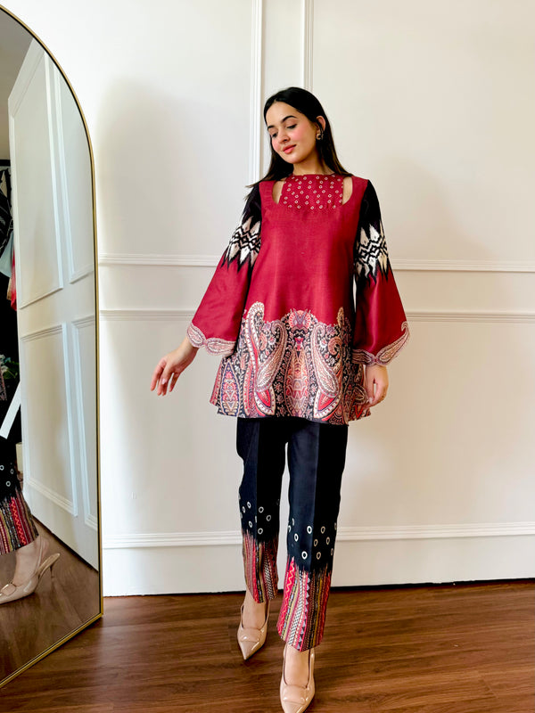 Red & black Paisley Co-ord Set