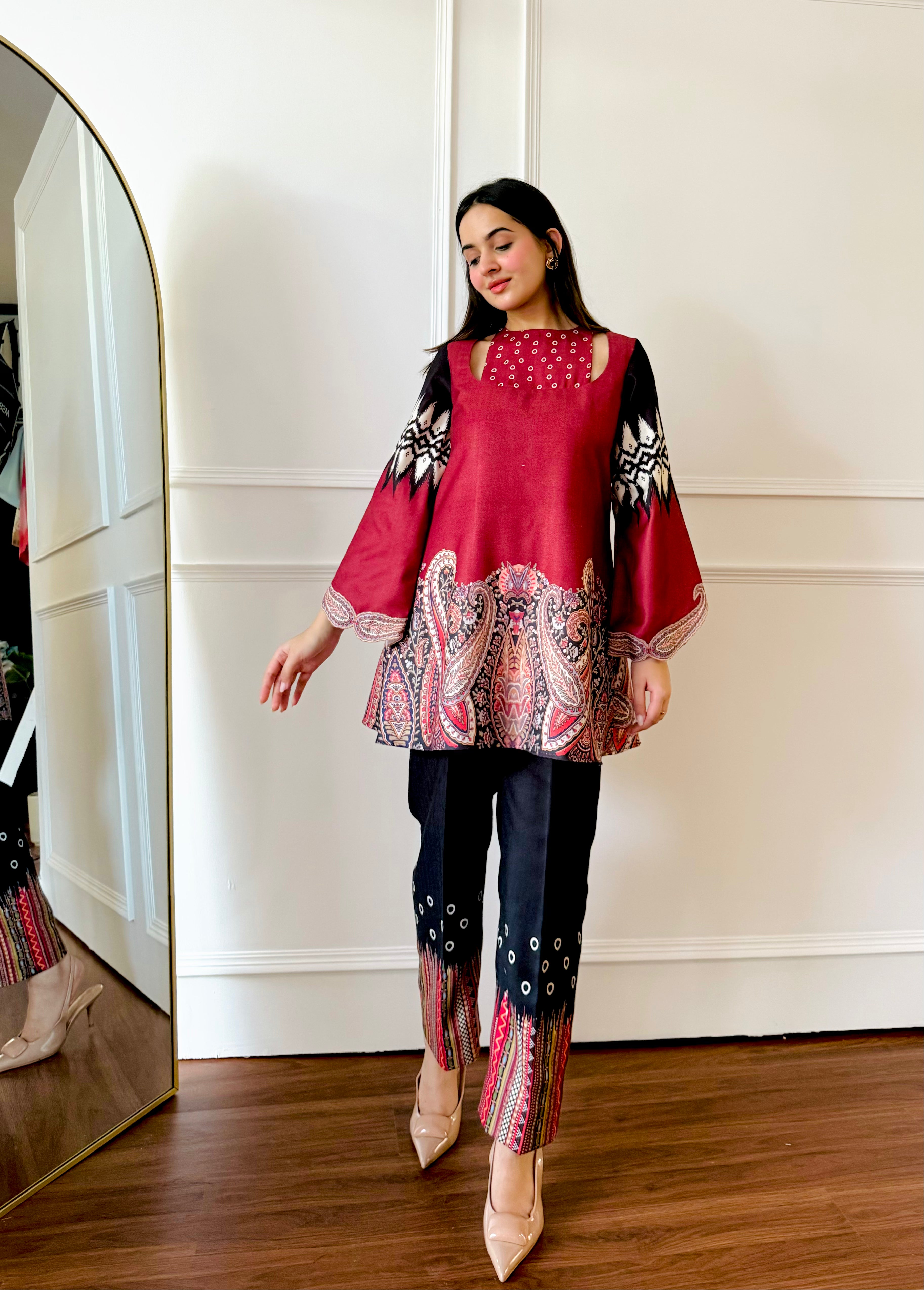 Red & black Paisley Co-ord Set