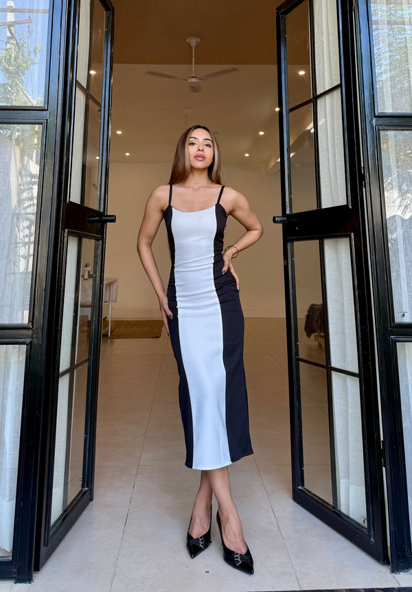 Black White Sequential Midi Dress