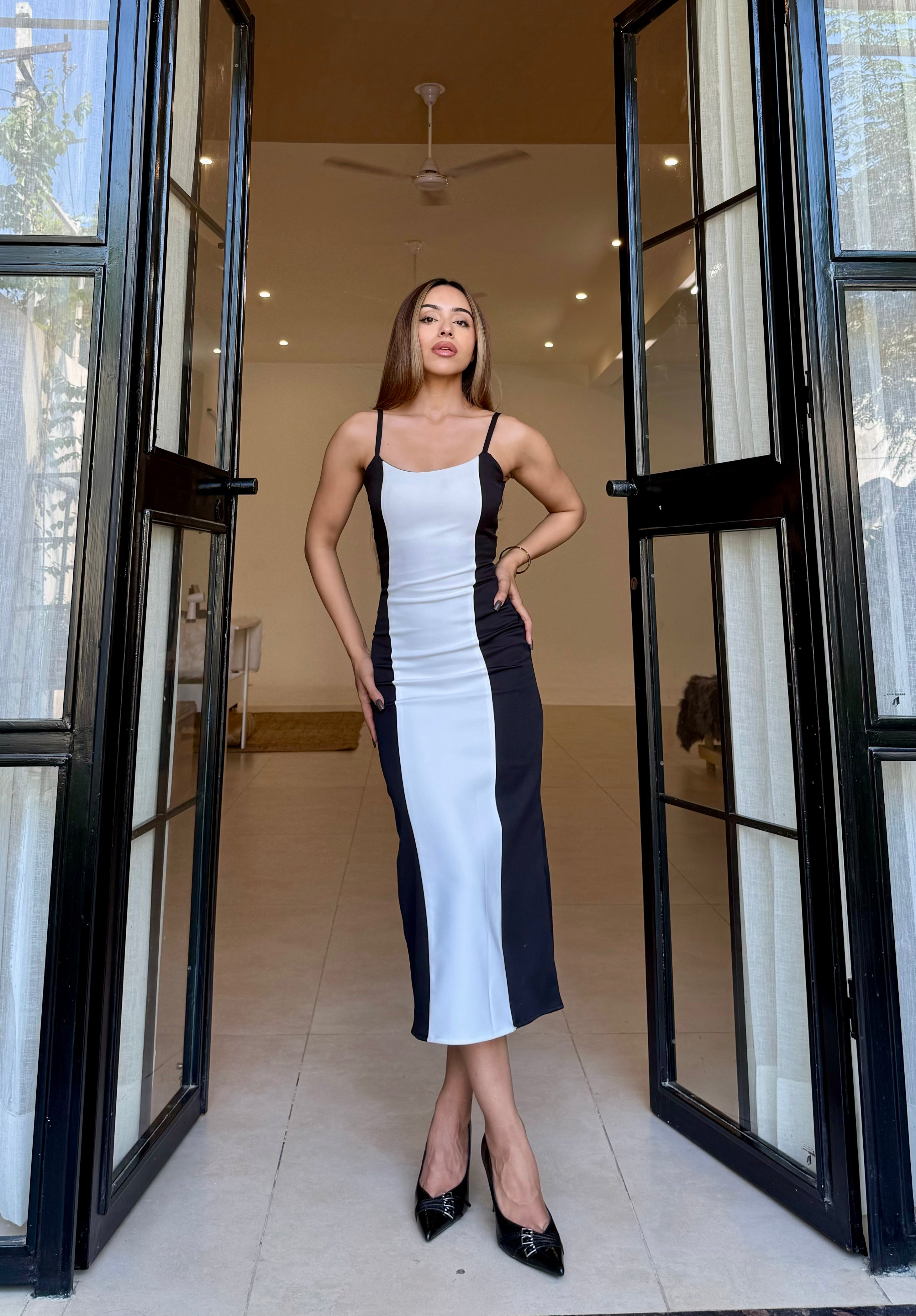 Black White Sequential Midi Dress