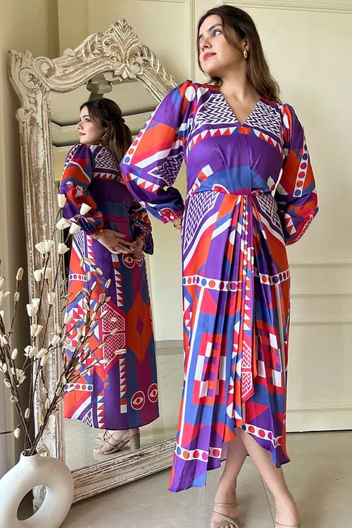 Abstract Print Drape Dress
