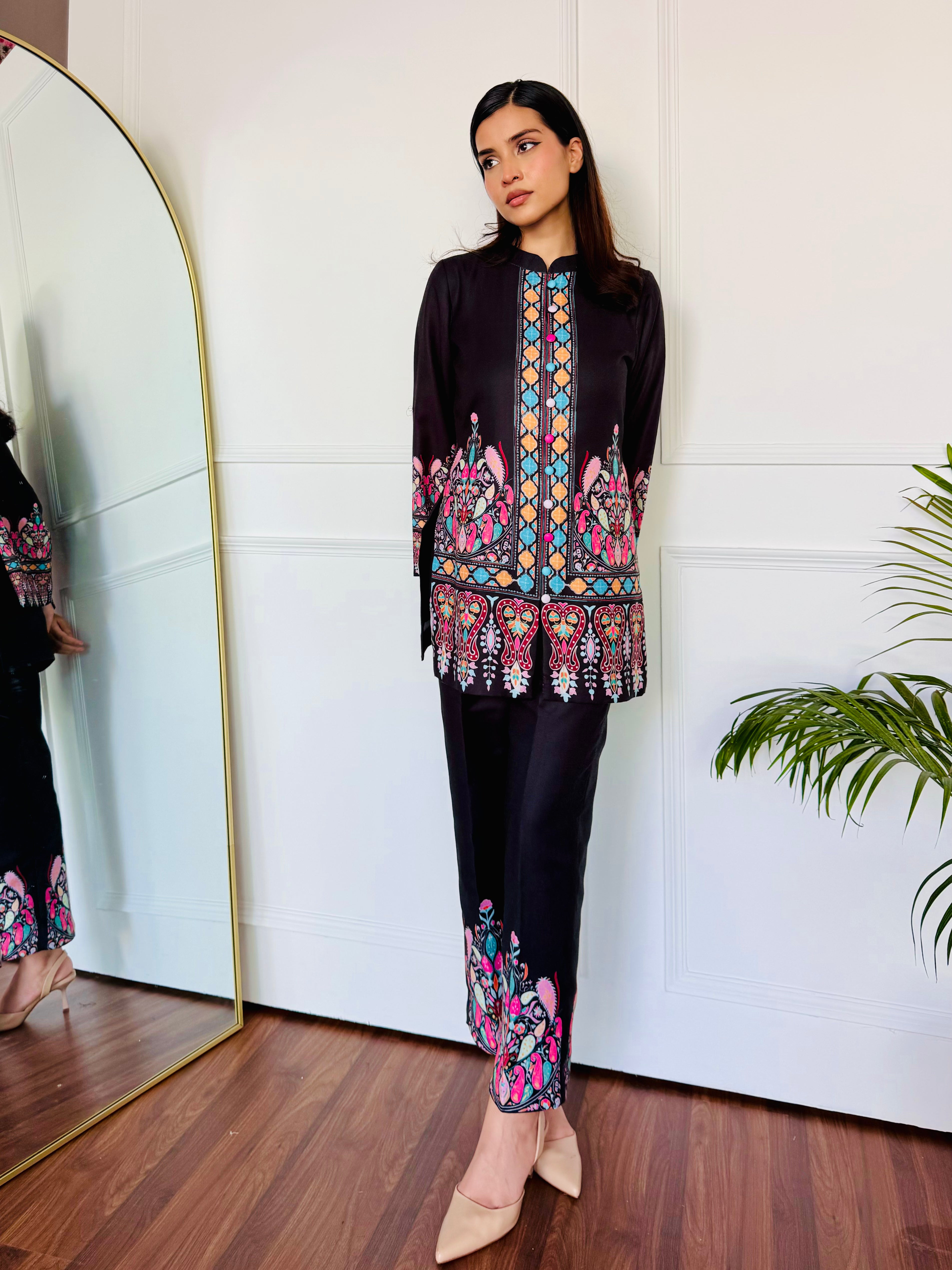 Colorful Black Kurta Set