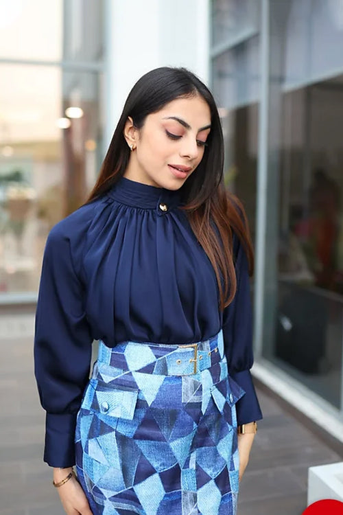 Formal Blue Satin Top