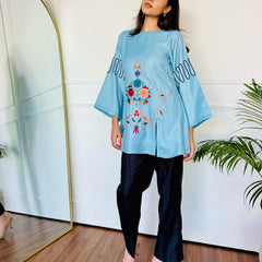 Blue & Black Embroidered Kurta Set