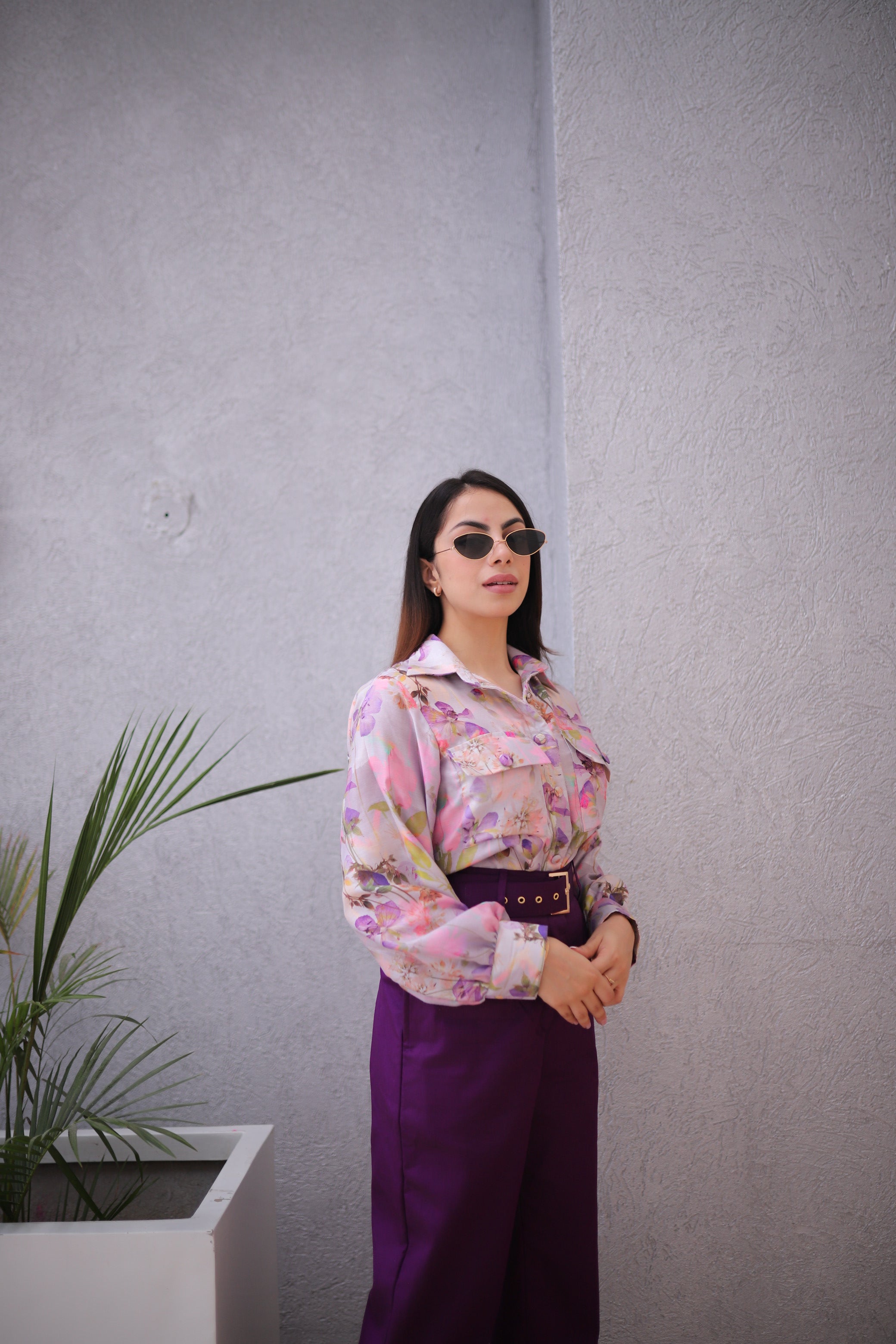 Formal Purple Print Shirt