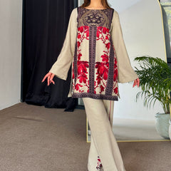 Noor Red Beige Winter Floral Kurta Set