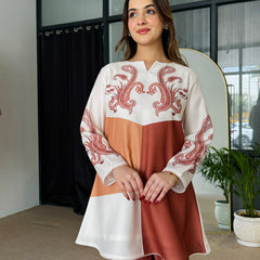Tan Color Block Winter Kurta Set