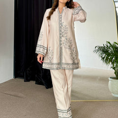 Beige Winter Floral Pashmina Kurta Set