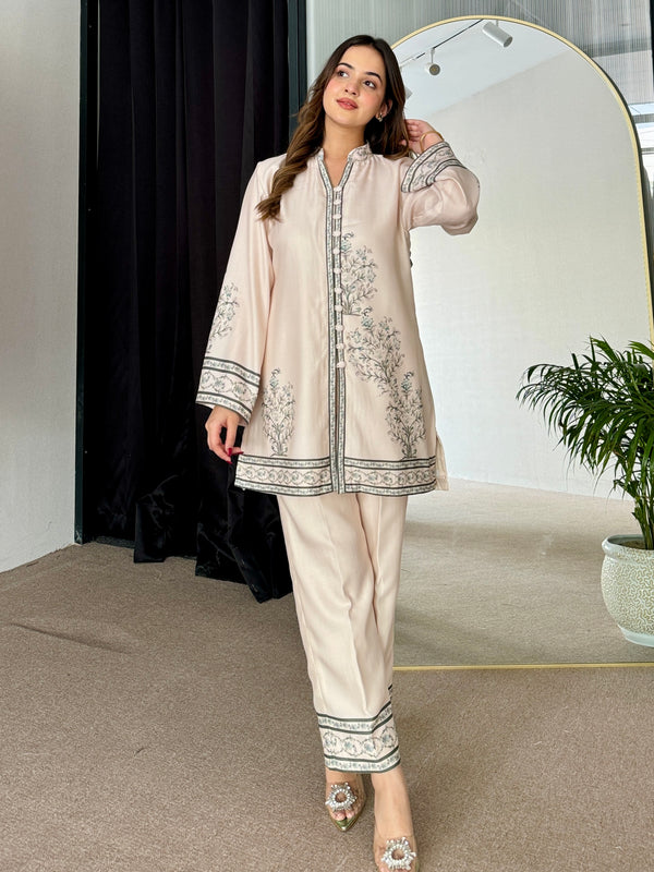 Beige Winter Floral Pashmina Kurta Set