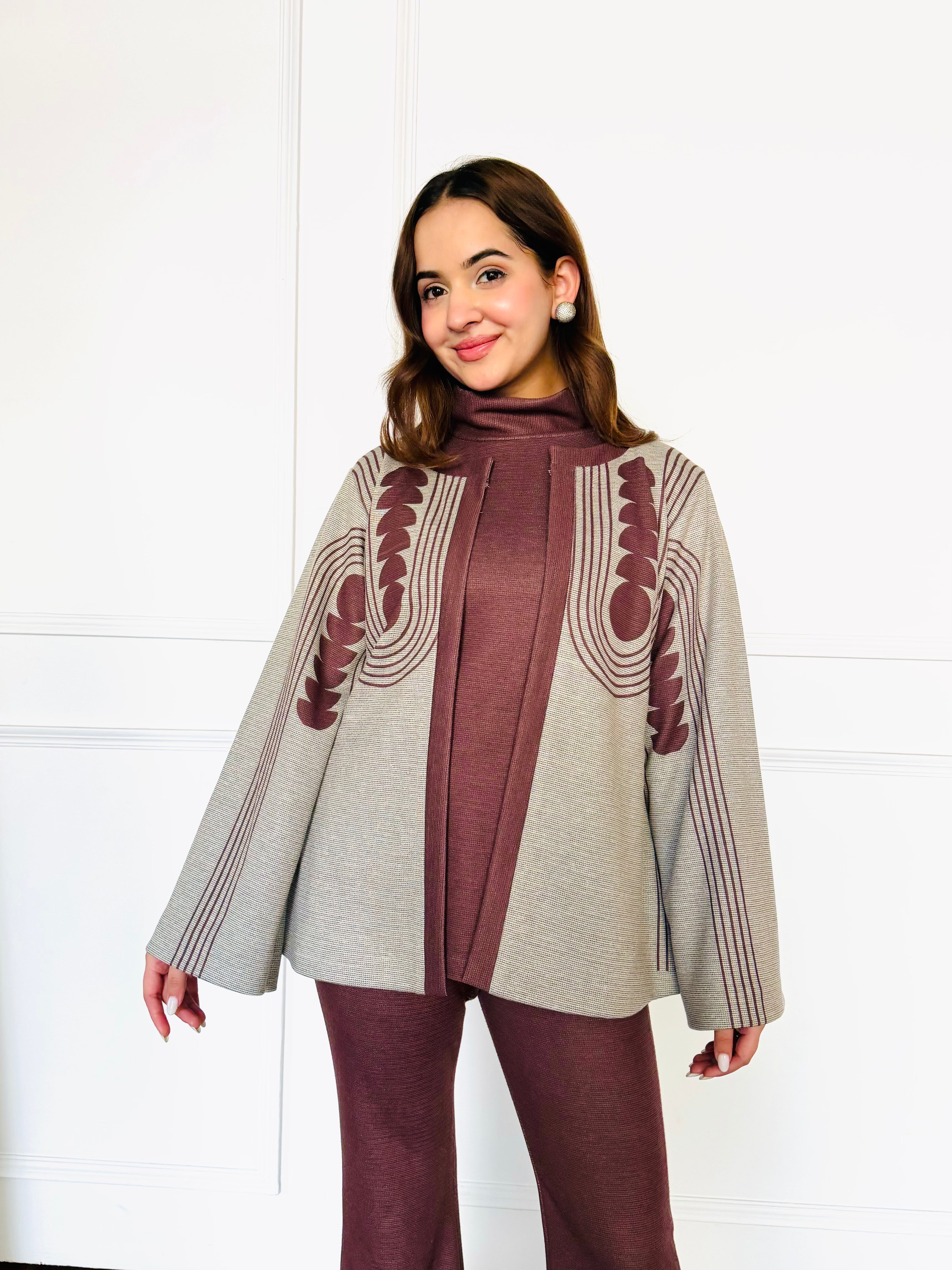 Beige Brown Woollen 3 Piece Set