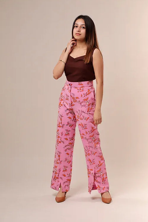 Mel Pink print trousers with brown top