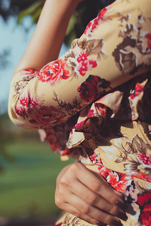 Hazel Floral High Low Maxi Dress With Frills