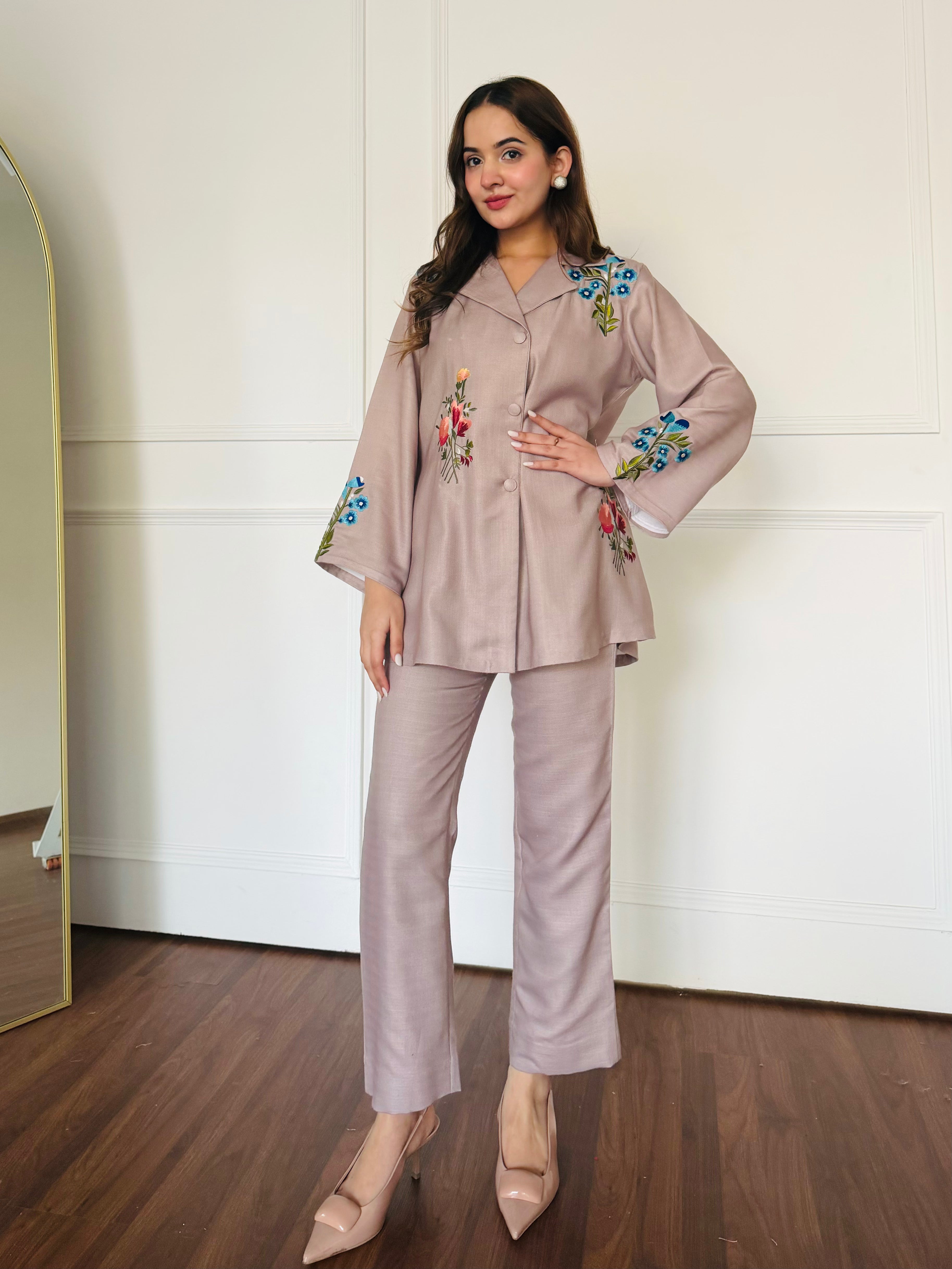 Latte Petal Embroidered Co-ord Set