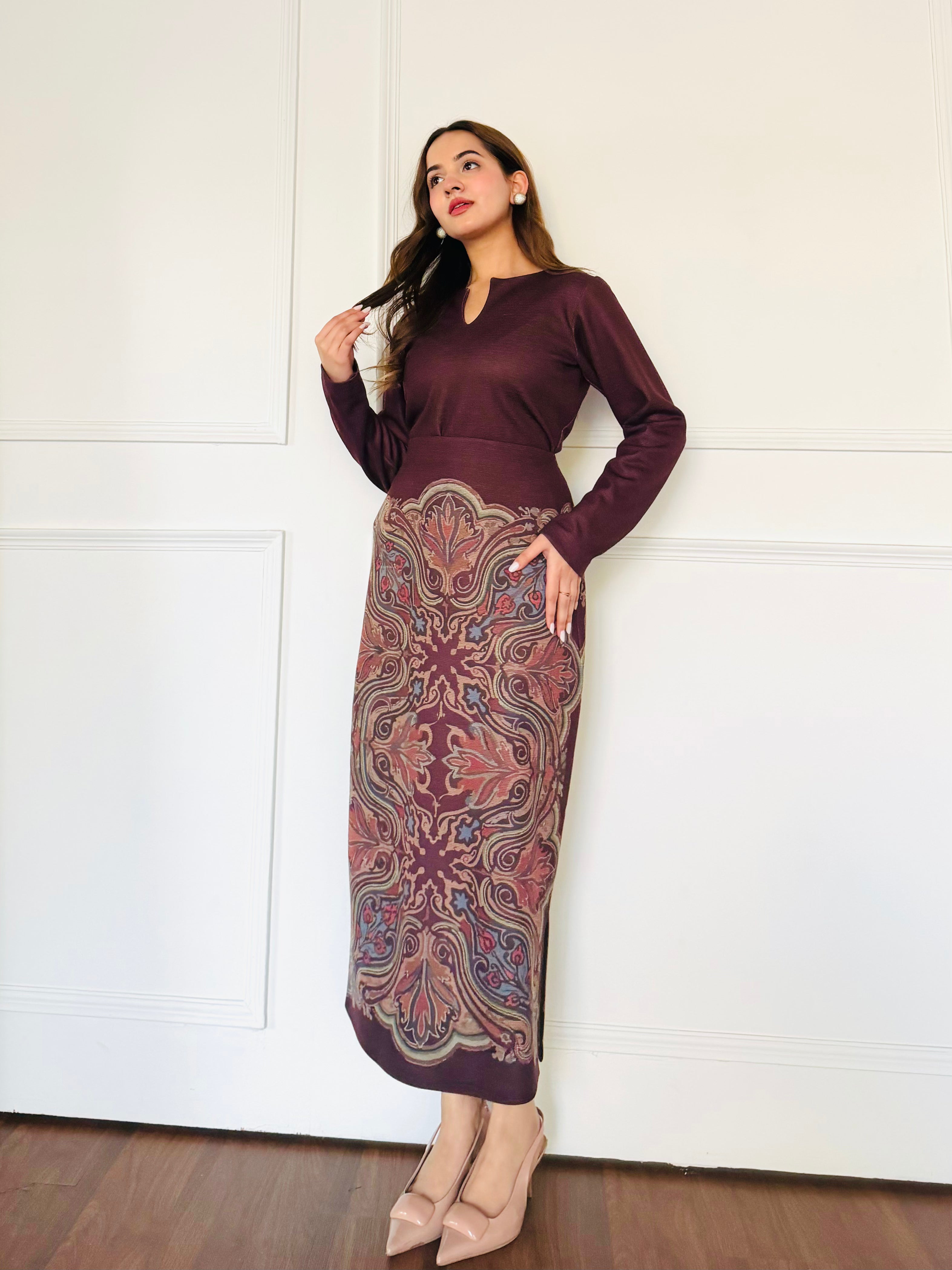 Brown Paisley Skirt Set