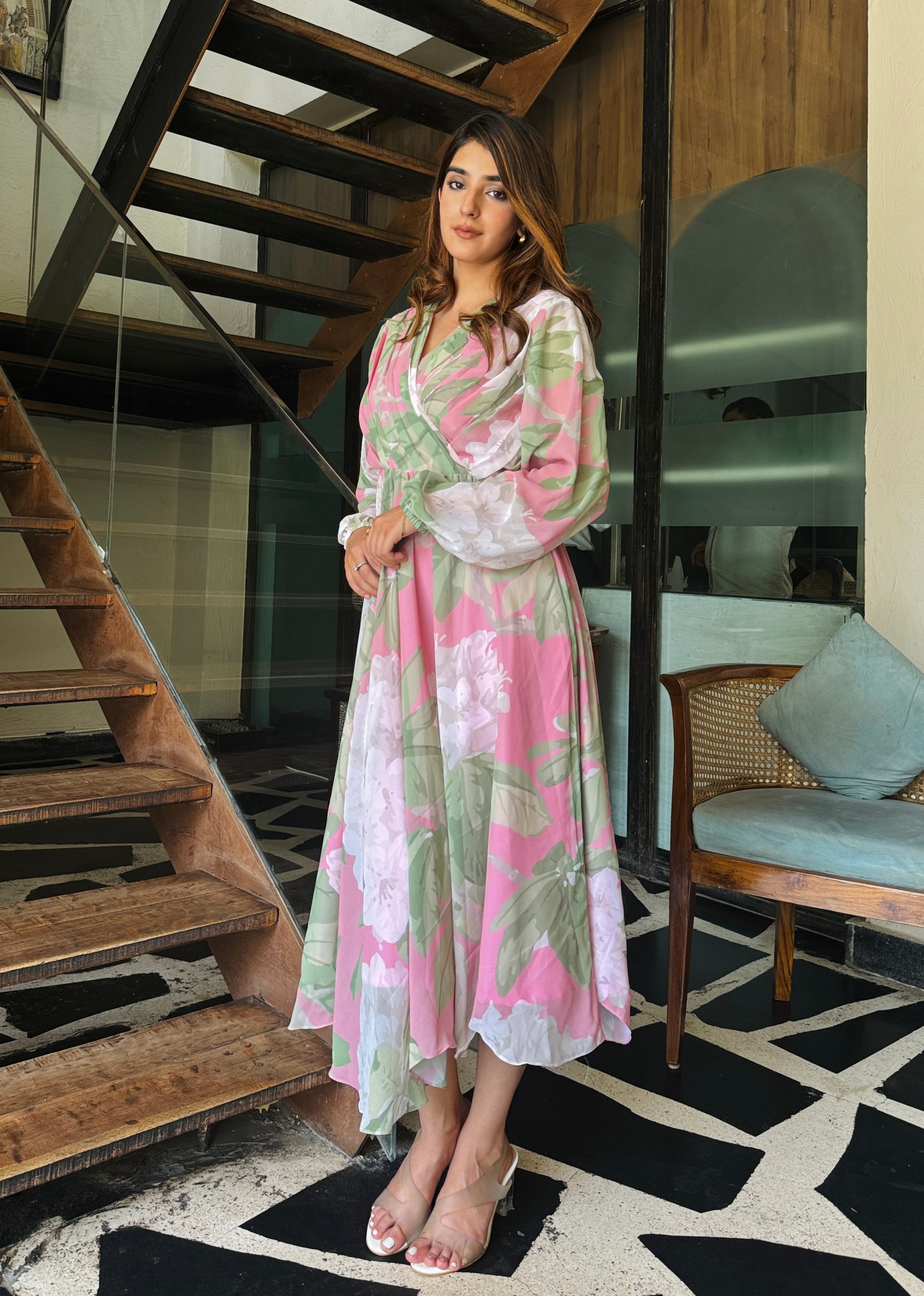 Emily Pink Floral Midi Dress