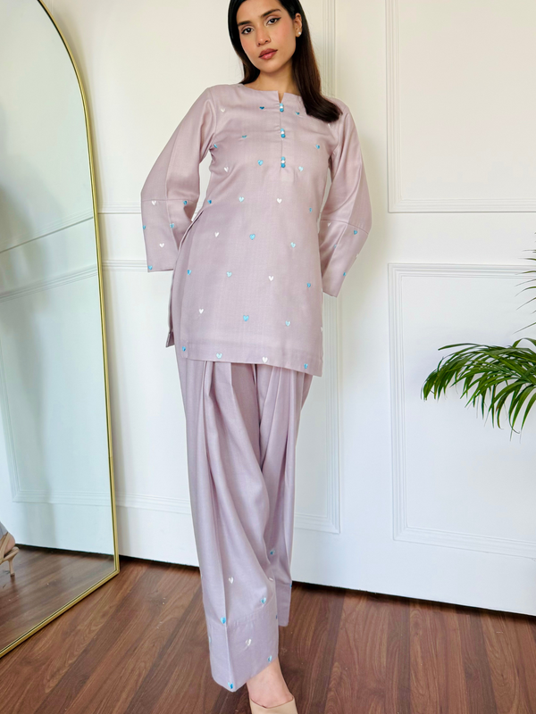 Pastel Embroidered Hearts Kurta Set