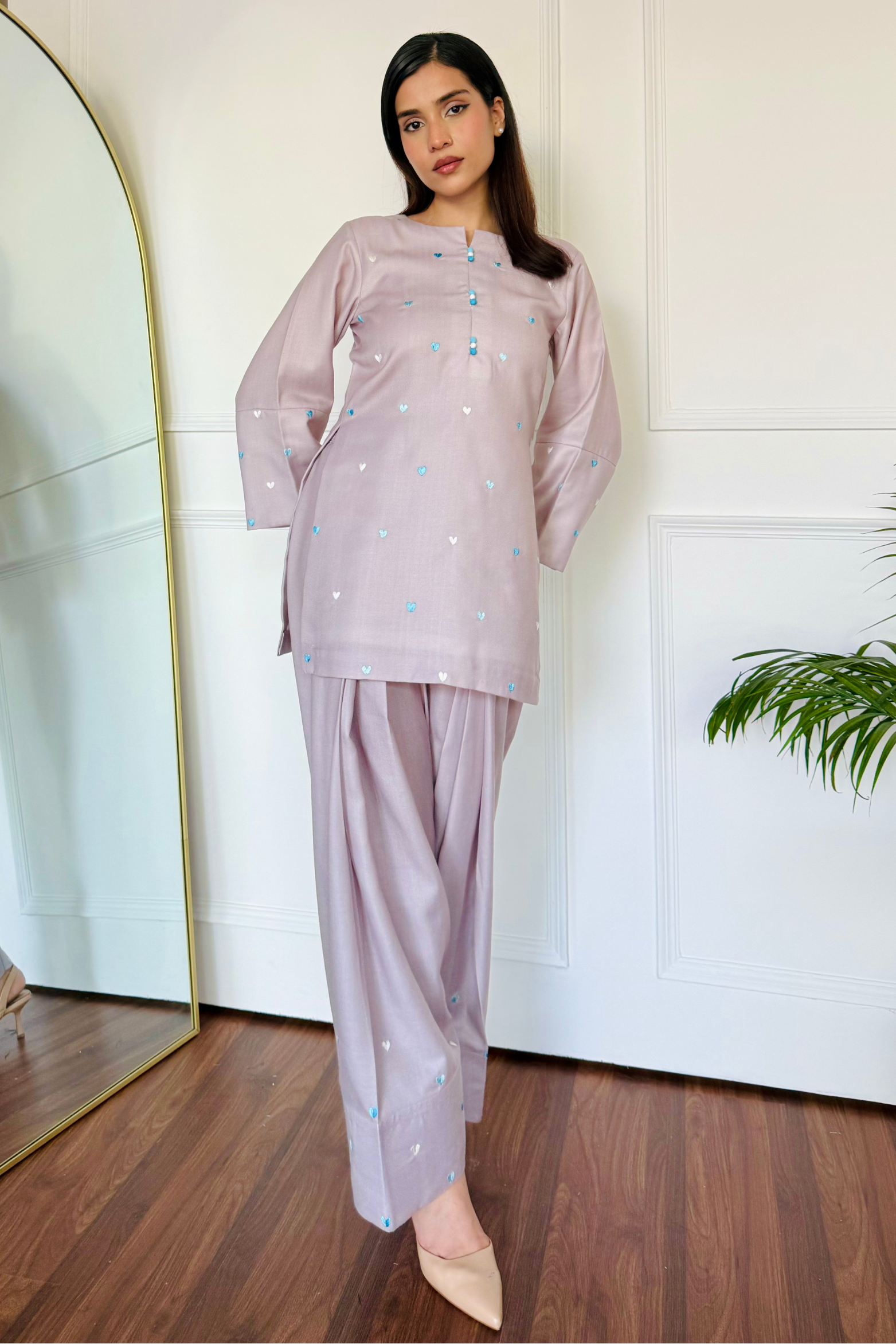 Pastel Embroidered Hearts Kurta Set