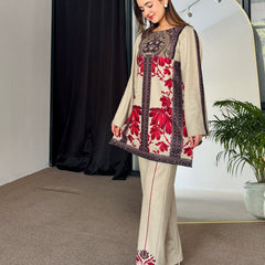Noor Red Beige Winter Floral Kurta Set
