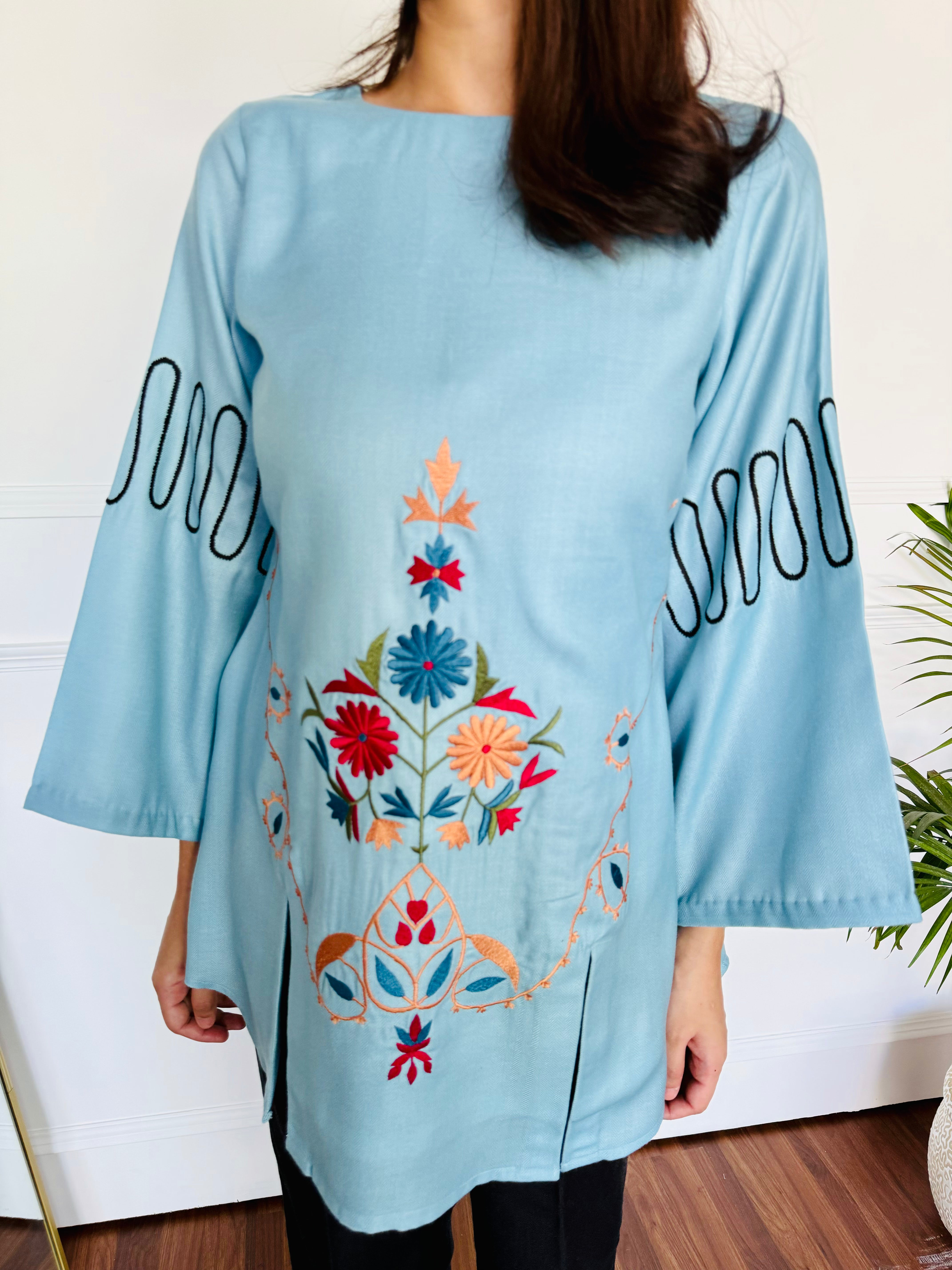 Blue & Black Embroidered Kurta Set