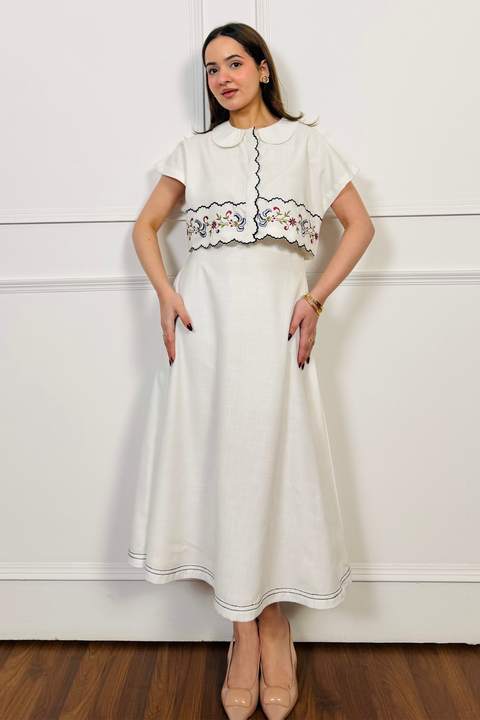 White Linen Embroidered Skirt Set