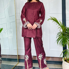 Bold Maroon Embroidered Kurta Set