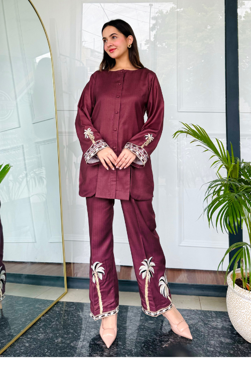 Bold Maroon Embroidered Kurta Set
