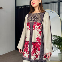 Noor Red Beige Winter Floral Kurta Set