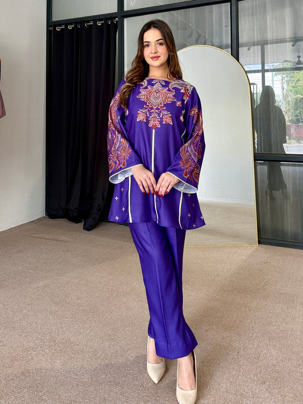 Purple Winter Pashmina Kurta Set